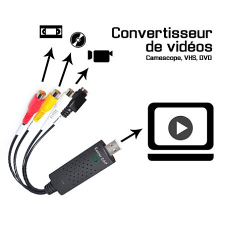 Easy Cap USB 2.0, clé USB de capture audio/vidéo - Convertisseur VHS vers  numérique à prix pas cher