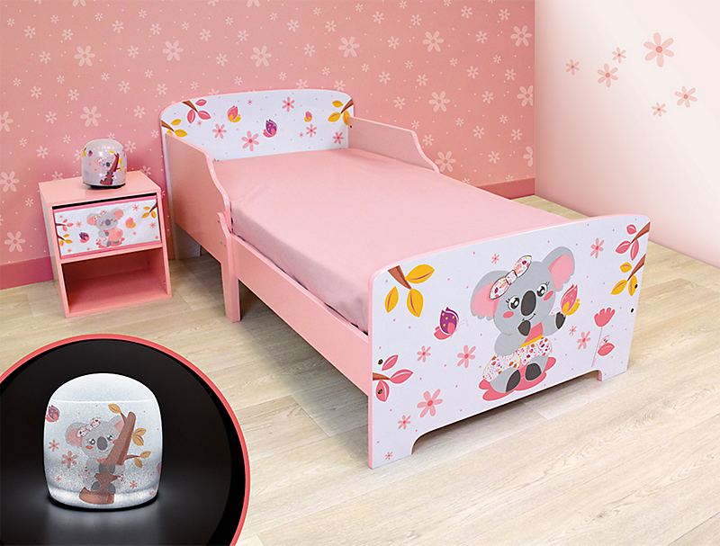 Pack chambre enfant (lit + table de chevet + veilleuse LED) Mimi Koala
