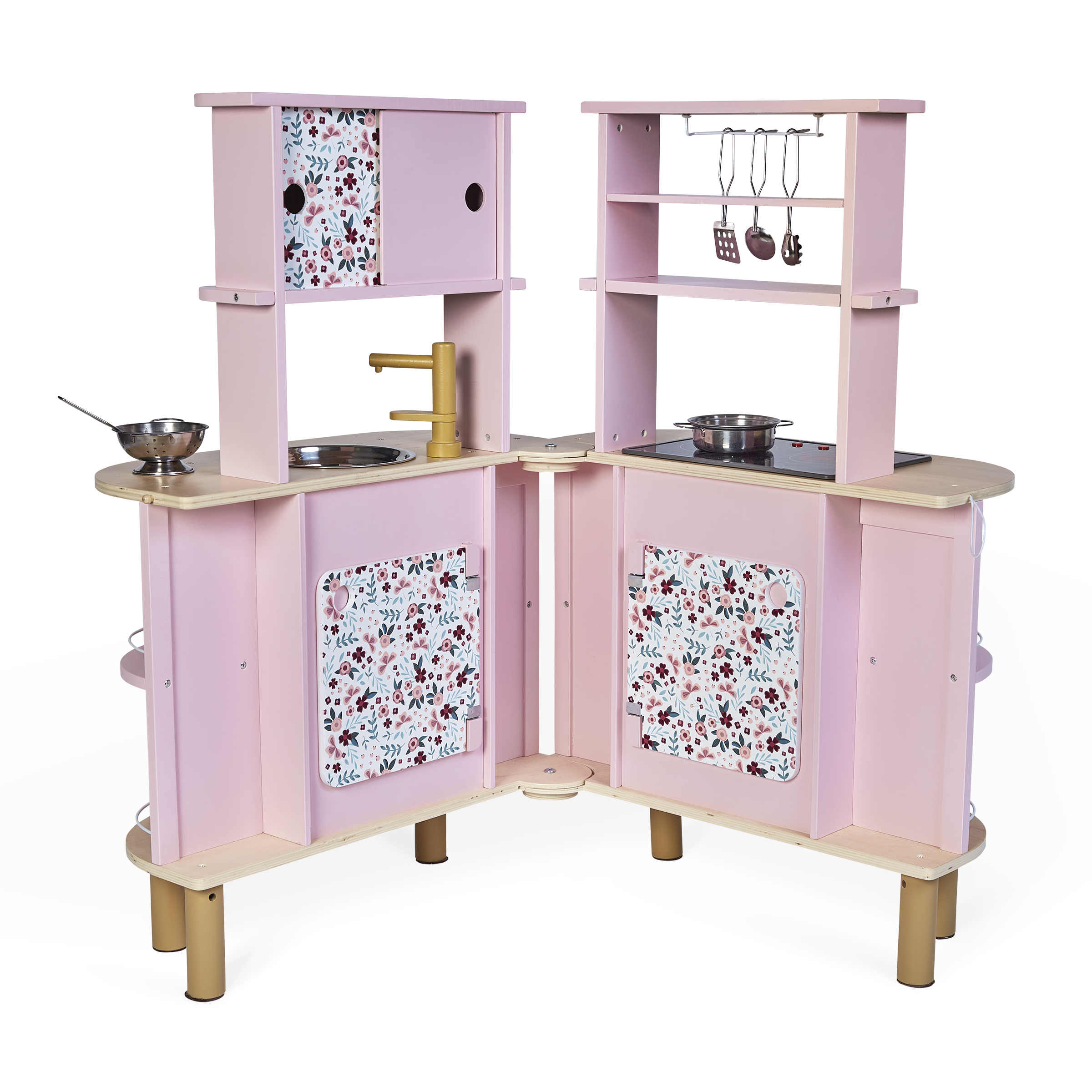 Janod - Cuisine Double Face Cooker Reverso - Cuisinière en Bois pour Enfant Recto-Verso - Cuisinière Lumineuse et Sonore - avec 7 Accessoires - De 3 à 8 Ans, J06594