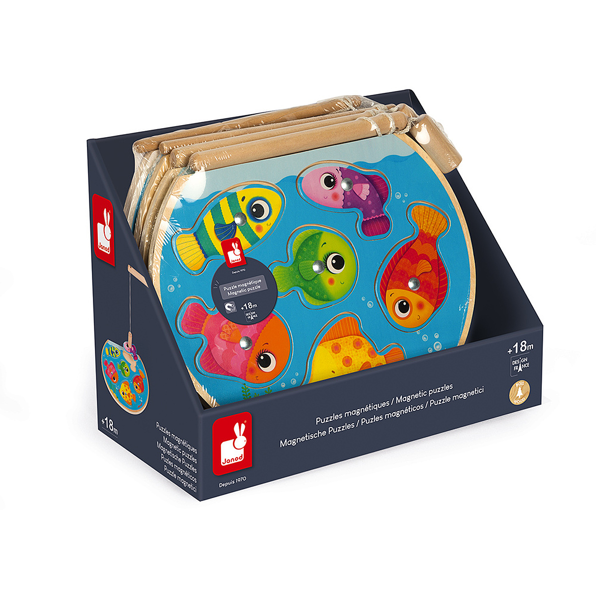Janod - 3 Puzzles en Bois de 9 Pièces - Poule, Chat, Lapin - Jouet
