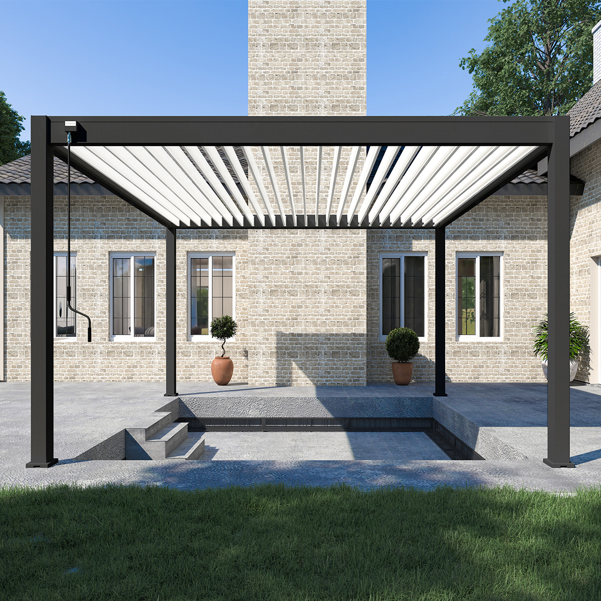 Pergola bioclimatique Ombréa autoportante 4x4M - Anthracite/blanc - S1