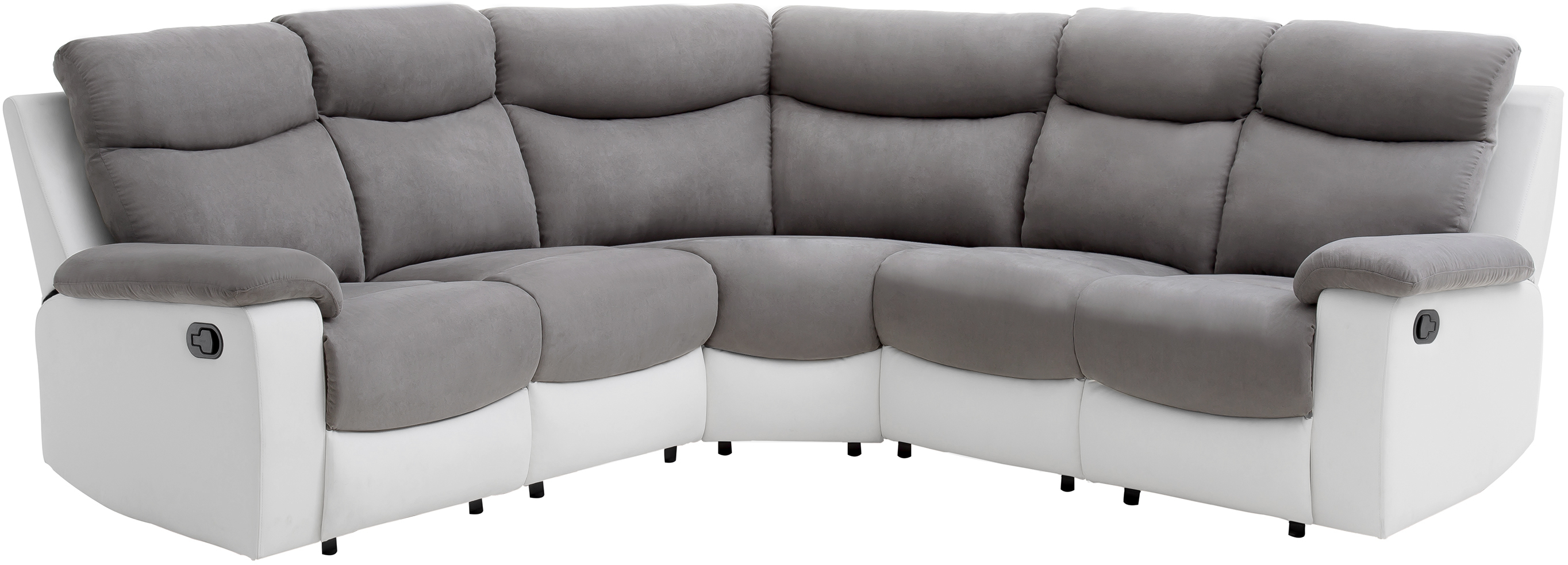 Canapé de relaxation panoramique 6 places en microfibre et simili - Blanc/gris
