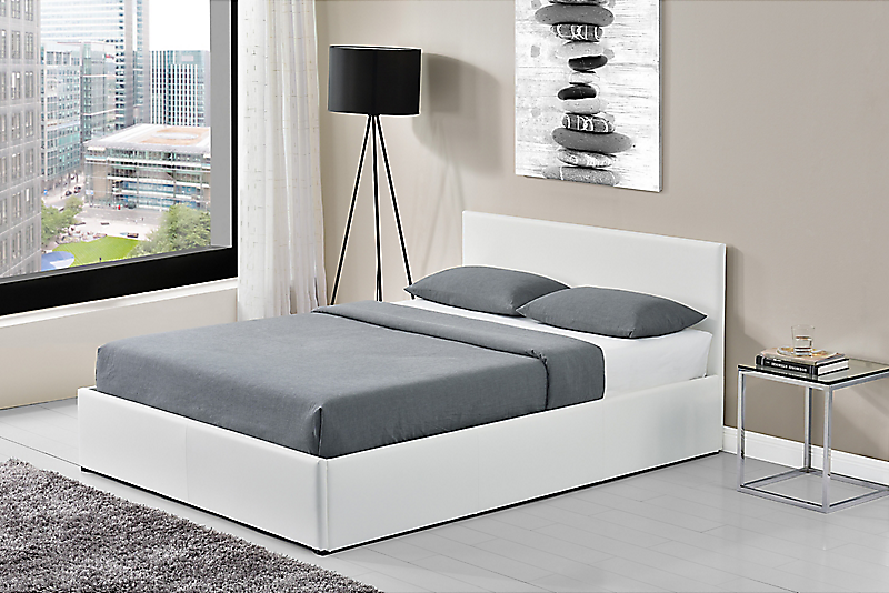Cadre de lit avec sommier relevable et tête de lit en PU blanc 140x190 IZY
