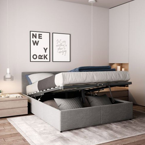 Cadre de lit avec sommier relevable et tête de lit en PU gris 140x190 IZY