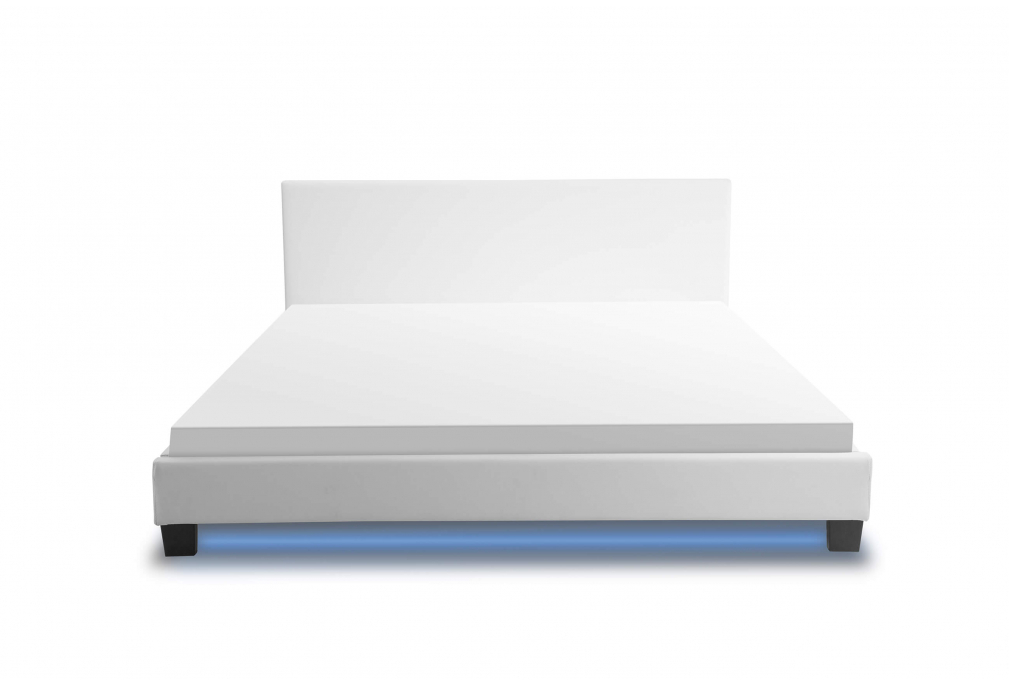 Cadre de lit avec tête de lit avec LED en PU blanc 140x190 SKY