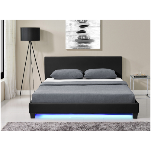 Cadre de lit avec tête de lit  avec LED en PU noir 140x190 SKY