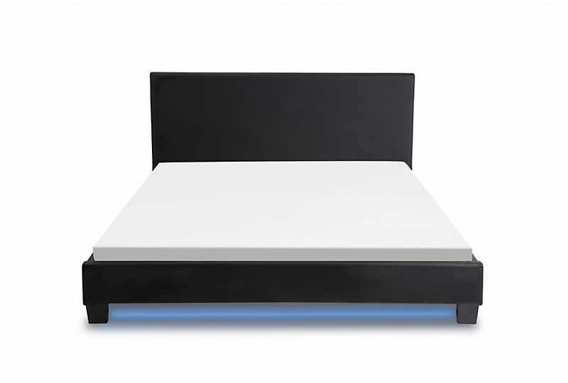 Cadre de lit avec tête de lit  avec LED en PU noir 160x200 SKY