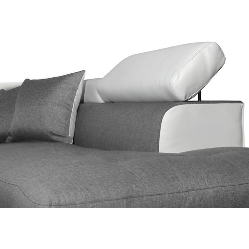 Canapé d'angle droit convertible 5 places Tissu et PU gris / blanc - RIO