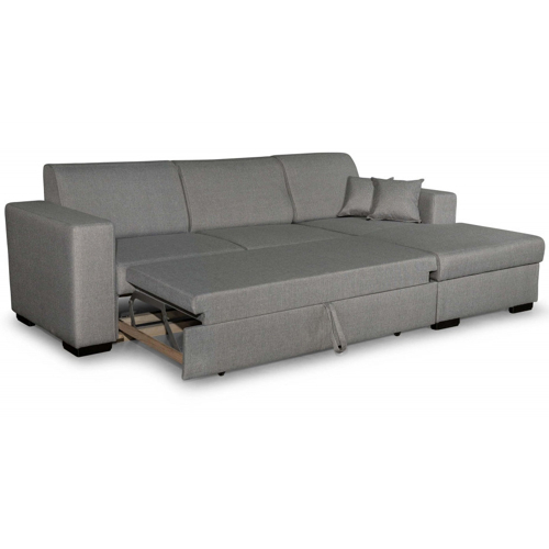 Canapé d'angle droit convertible avec coffre tissu gris clair BAHAMAS