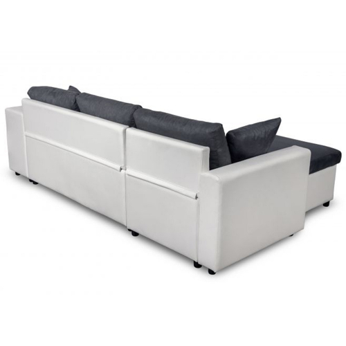 Canapé d'angle droit convertible IRIS 3 places gris et blanc + 2 poufs