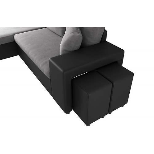 Canapé d'angle droit convertible IRIS 3 places similicuir + 2 poufs