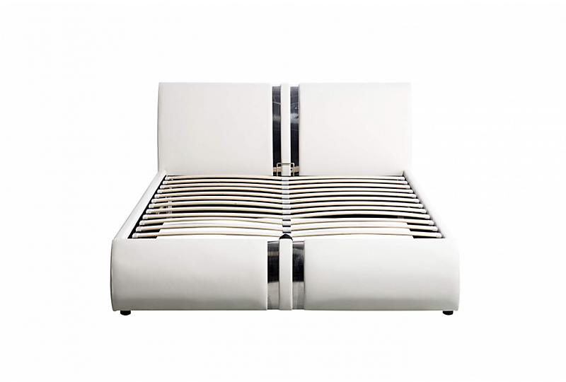 Cadre de lit avec tête de lit et coffre en PU blanc 140x190 ILMA