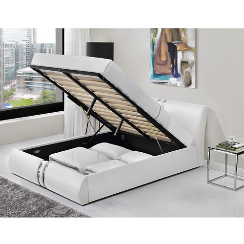 Cadre de lit avec tête de lit et coffre en PU blanc 140x190 ILMA