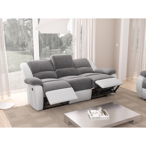 Canapé de relaxation électrique 3 places Blanc/Gris RELAX II