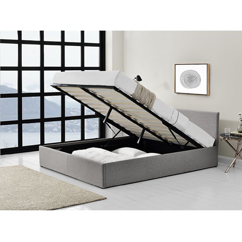 Cadre de lit coffre avec tête de lit en tissu gris 140x190 IZY