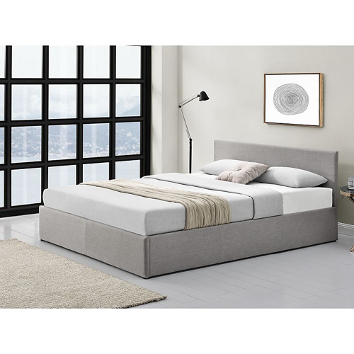 Cadre de lit coffre avec tête de lit en tissu gris clair 160x200  IZY