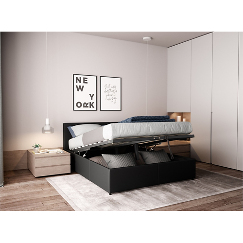 Cadre de lit coffre avec tête de lit en PU noir 140x190  IZY