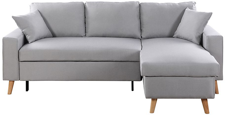 Canapé d'angle scandinave réversible convertible avec coffre en tissu gris clair OLGA