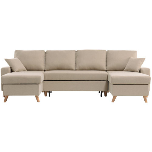 Canapé panoramique scandinave convertible avec 2 coffres en tissu beige EDEN