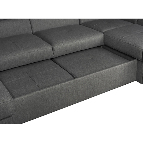 Canapé panoramique convertible avec 2 coffres en tissu - Gris foncé