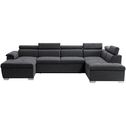 Canapé panoramique convertible avec 2 coffres en tissu - Gris foncé