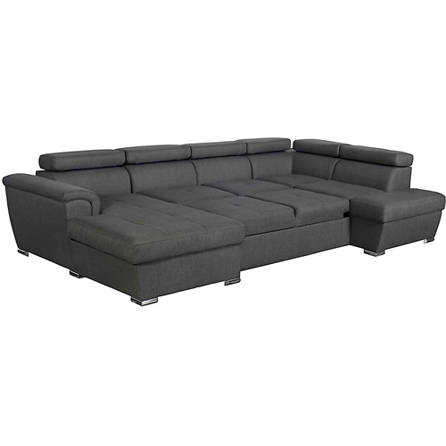 Canapé panoramique convertible avec 2 coffres en tissu - Gris foncé