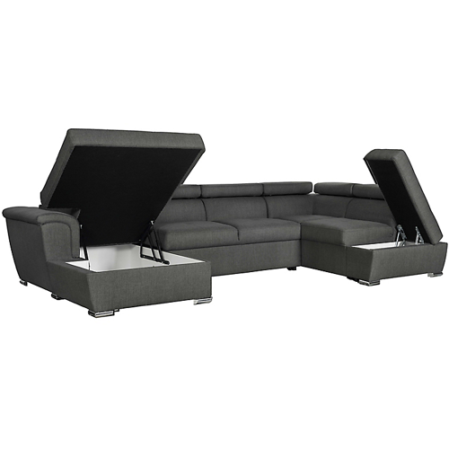 Canapé panoramique convertible avec 2 coffres en tissu - Gris foncé