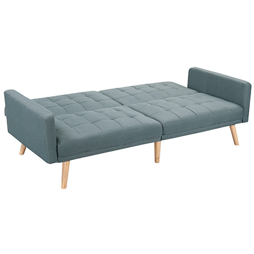 Canapé droit 3 places scandinave convertible avec dossier capitonné en tissu bleu clair pieds bois clair ZEN