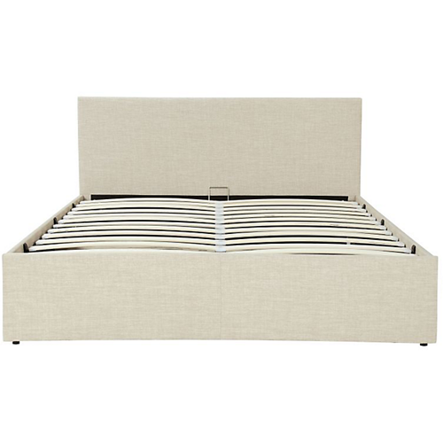 Cadre de lit avec sommier relevable et tête de lit en tissu beige naturel 140x190 IZY