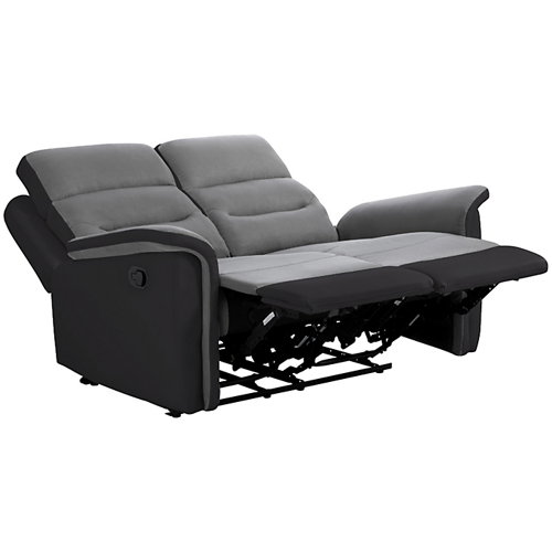 Canapé de relaxation manuel  2 places en PU noir et microfibre grise KING