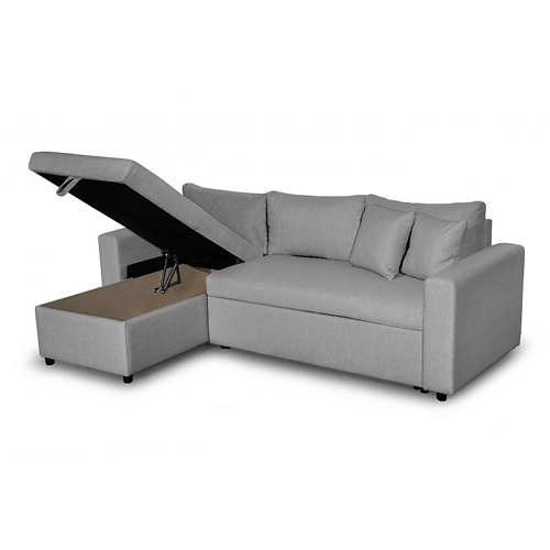 Canapé d'angle réversible convertible avec coffre en tissu gris clair JADE
