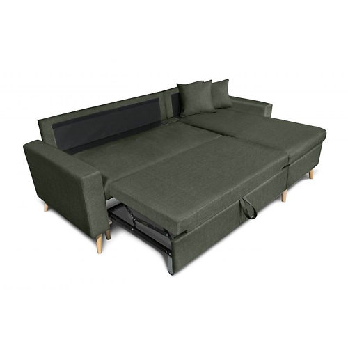 Canapé d'angle scandinave réversible convertible avec coffre en tissu vert OLGA