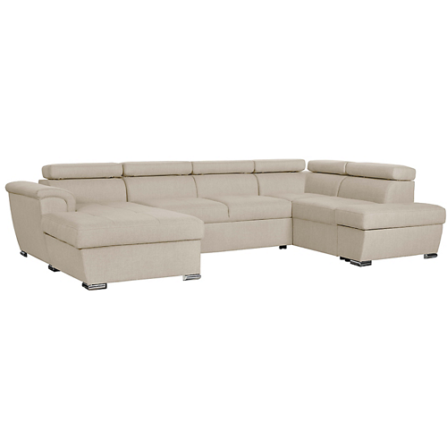 Canapé panoramique convertible avec 2 coffres en tissu - Beige