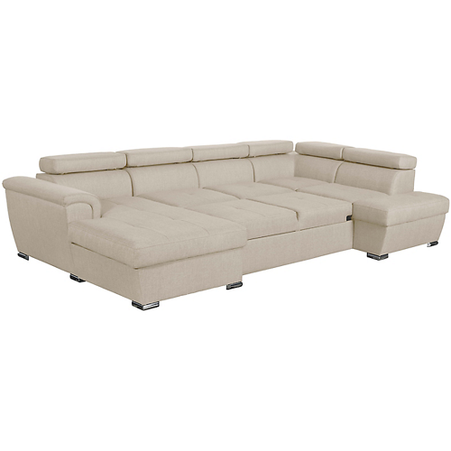 Canapé panoramique convertible avec 2 coffres en tissu - Beige