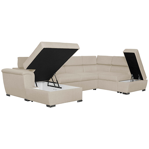 Canapé panoramique convertible avec 2 coffres en tissu - Beige