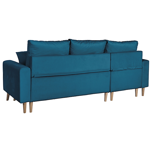 Canapé d'angle scandinave réversible convertible avec coffre en velour - Bleu pétrole