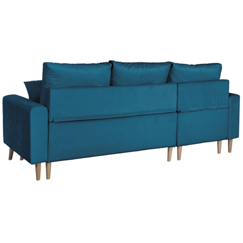 Canapé d'angle scandinave réversible convertible avec coffre en velour - Bleu pétrole