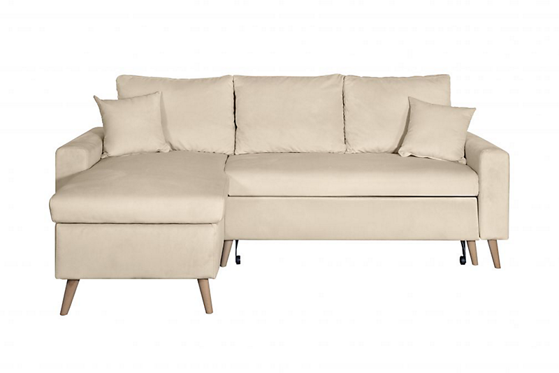 Canapé d'angle scandinave réversible convertible avec coffre en velour - Beige