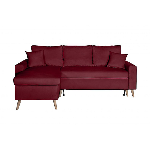 Canapé d'angle scandinave réversible convertible avec coffre en velour - Bordeaux