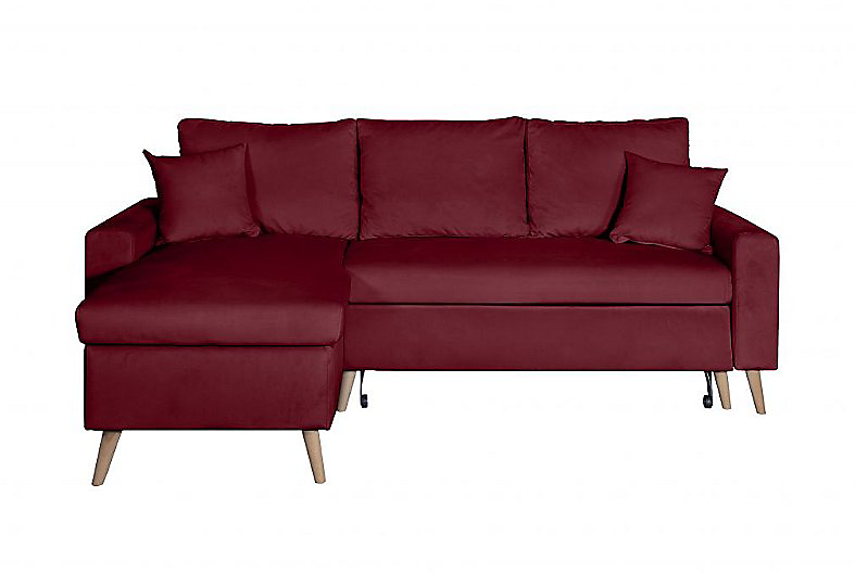 Canapé d'angle scandinave réversible convertible avec coffre en velour - Bordeaux