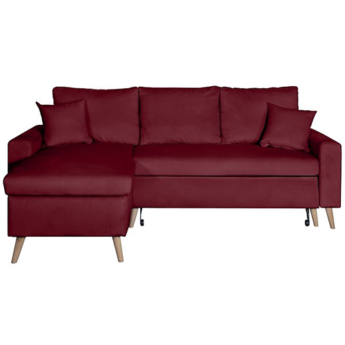 Canapé d'angle scandinave réversible convertible avec coffre en velour - Bordeaux