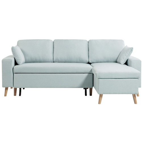 Canapé d'angle scandinave réversible convertible avec coffre en tissu - Bleu clair