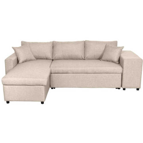 Canapé d'angle réversible convertible avec coffre et 2 poufs en tissu - Beige