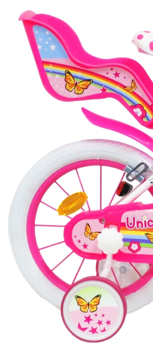 Vélo Fille 14 Pouces Licorne - Pour 3 Ans Et Plus, Avec Panier, Coffre Arrière Et Stabilisateurs Amovibles