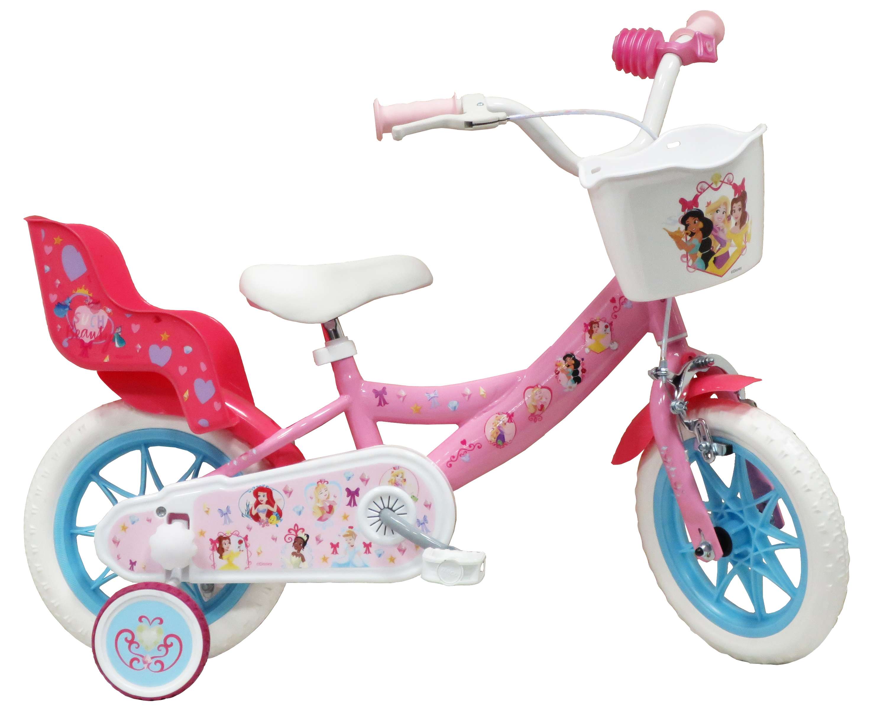 Vélo 12 Fille Licence Reine des Neiges pour enfant de 3 à 5 ans avec  stabilisateurs à molettes - Panier avant - 1 frein au meilleur prix