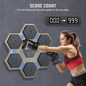 Machine De Boxe Musicale LED Bluetooth - Entraîneur Électronique Mural Avec Gants | 3 Vitesses, Haut-parleurs, Fitness Maison