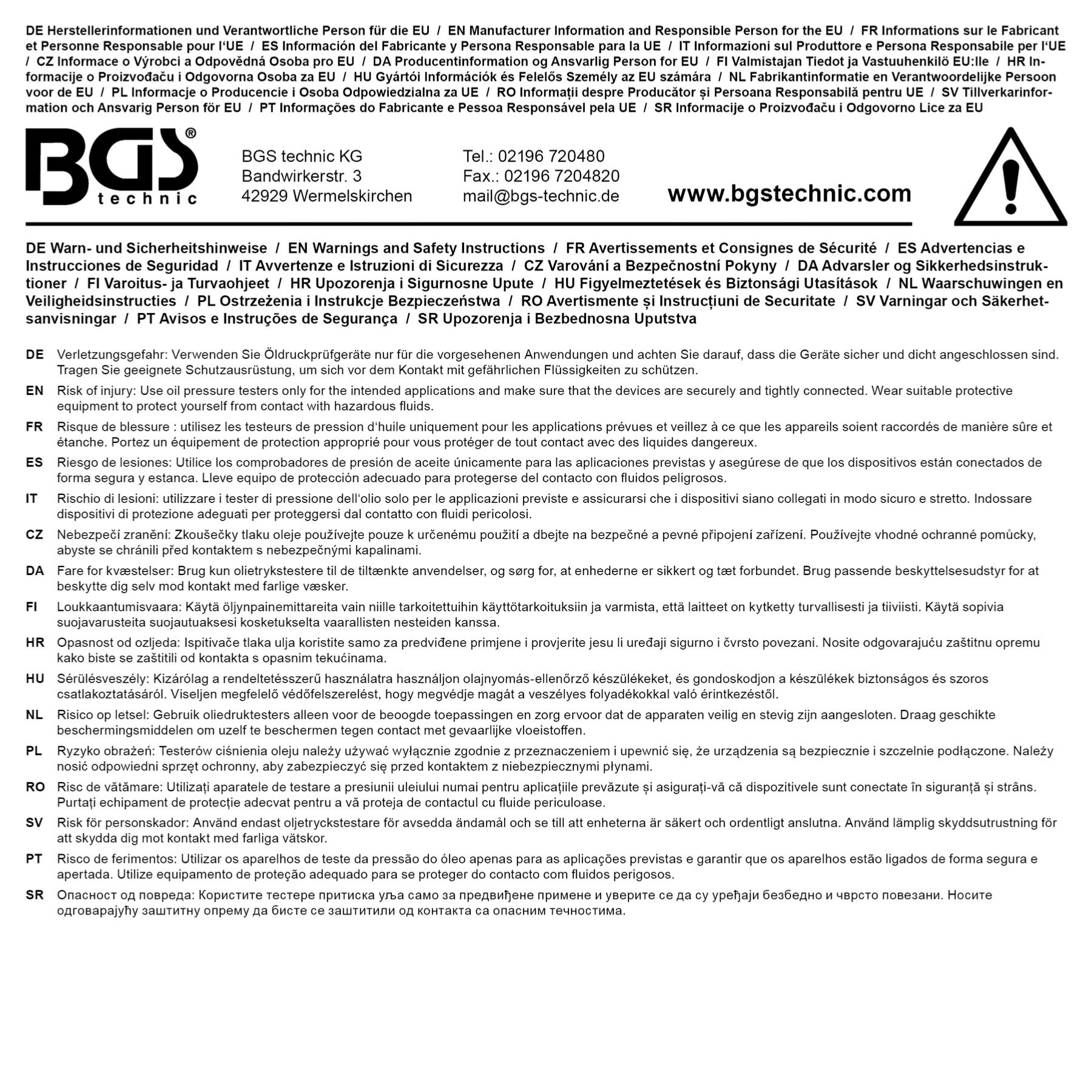 Kit compressiomètre pour moteurs à essence - BGS 9669 - Mesure de compression - Manomètre avec raccord rapide - Auto