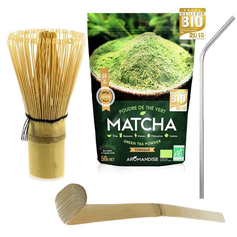 Matcha [Petit Noir] Lot de 3 (fouet en Bamboo , cuillère à café en Bamboo ,  bol à matcha)
