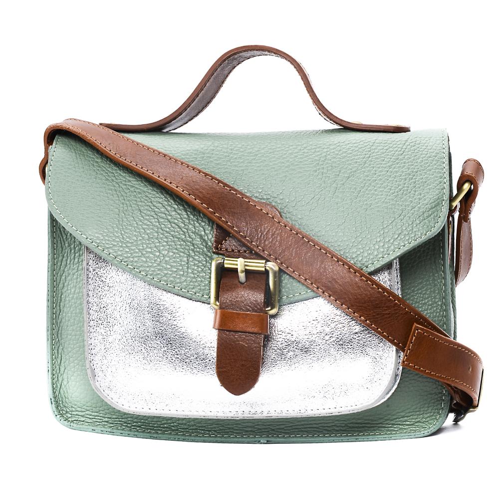 Sac Bandoulière ABRO Italien Cuir Grainé Métallisé – Neuf Avec étiquettes