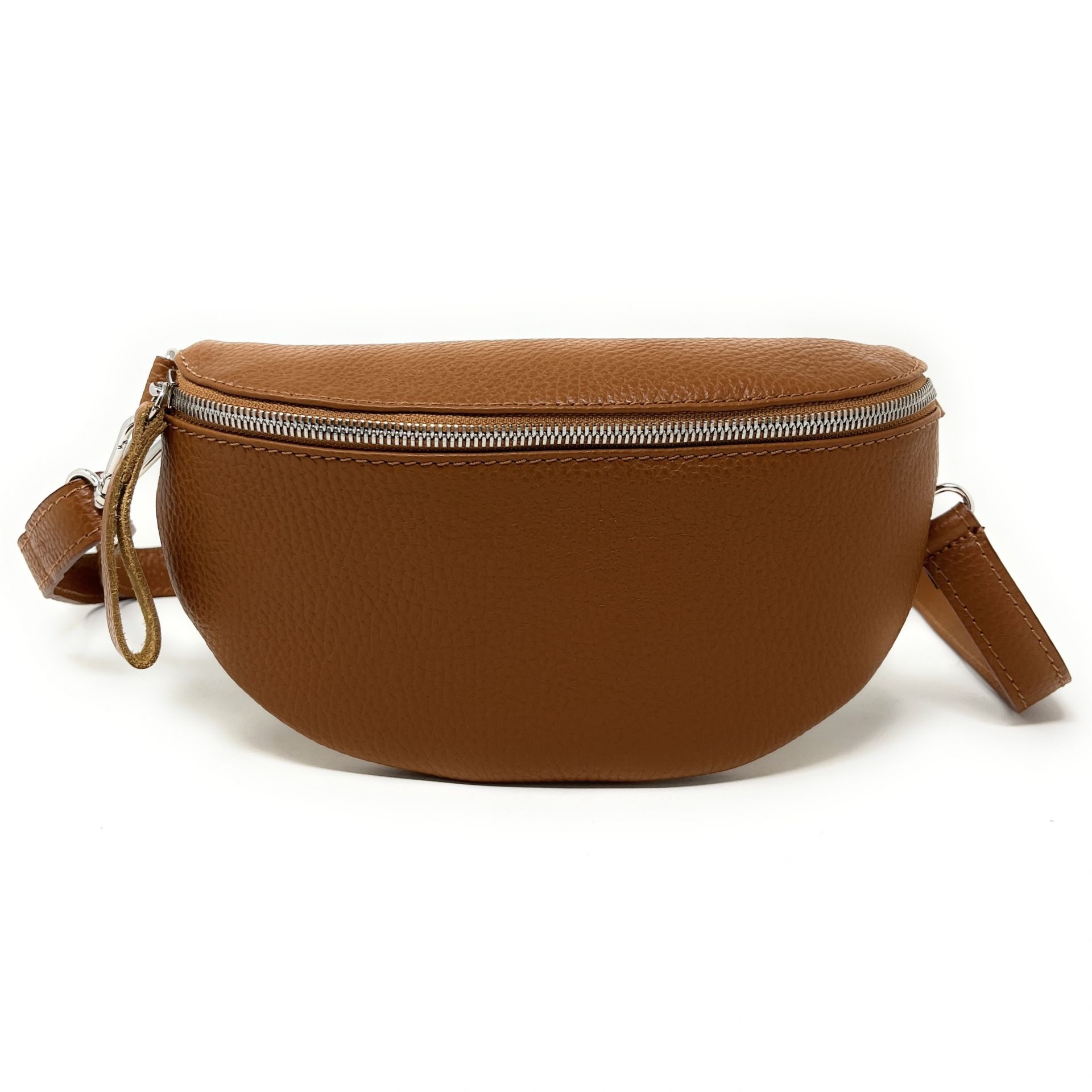 Sac Banane En Cuir Véritable Italien - 30x20 Cm, Bandoulière Réglable, Coloris Camel Grainé